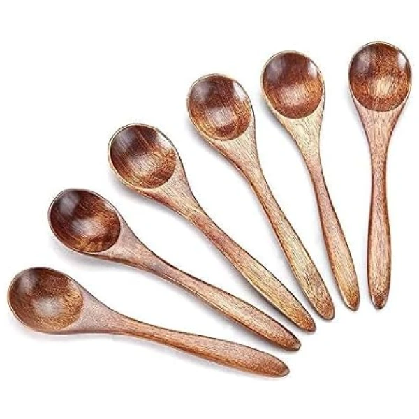 6 Pcs Small Wooden Spoons, Wooden Teaspoon for Small Condiments Spoon, Mini Wooden Spoon for Daily Use Cooking Spoons Kitchen Utensils and Dining Gadgets