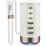 60W USB-C Charging Station for Multiple Devices, Universal 20W USB-C & 18W USB Charging Hub, Smart IC Identification Technology Charging Tower for iPhone iPad Tablets...