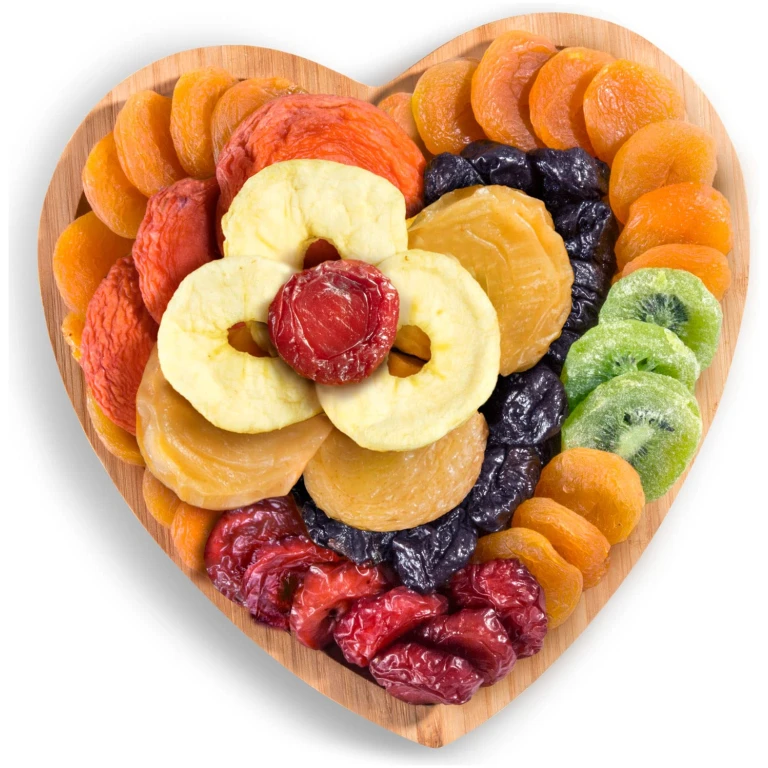 A Gift Inside Dried Fruit on Heart Bamboo Serving Tray
