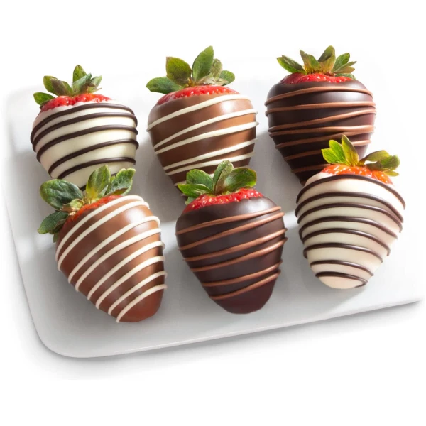 A Gift Inside Golden State Fruit Chocolate Covered Strawberries, 6 Dark, Milk & White Delight
