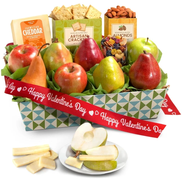 A Gift Inside Valentine's Day Fruitfully Classic Fresh Fruit Basket Gift with Crackers, Cheese and Nuts