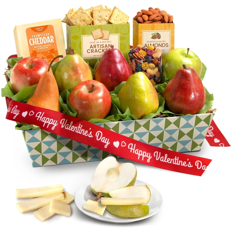 A Gift Inside Valentine's Day Fruitfully Classic Fresh Fruit Basket Gift with Crackers, Cheese and Nuts