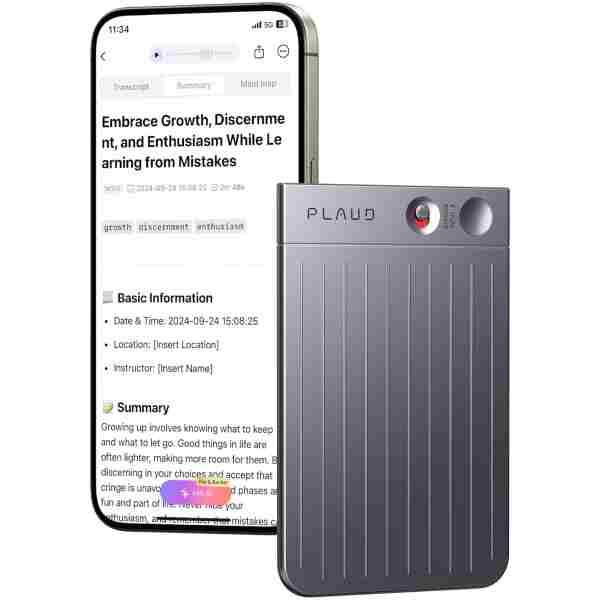 AI Voice Recorder, PLAUD Note Voice Recorder w/Case, App Control, Transcribe & Summarize with AI Technology, Support 112 Languages, 64GB Memory, Audio Recorder for Lectures,...