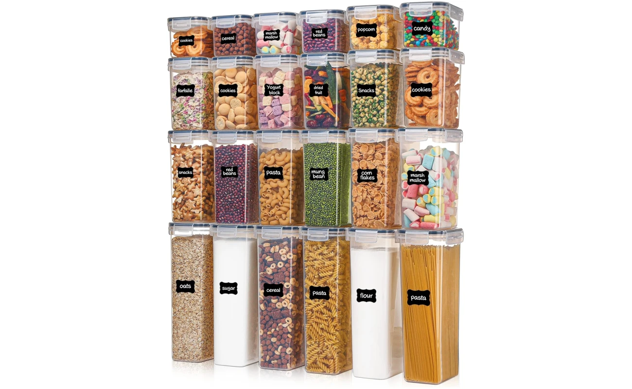 Airtight Food Storage Containers with Lids, Vtopmart 24 pcs Plastic Kitchen and Pantry Organization Canisters for Cereal, Dry Food, Flour and Sugar, BPA Free, Includes 24...
