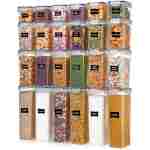 Airtight Food Storage Containers with Lids, Vtopmart 24 pcs Plastic Kitchen and Pantry Organization Canisters for Cereal, Dry Food, Flour and Sugar, BPA Free, Includes 24...