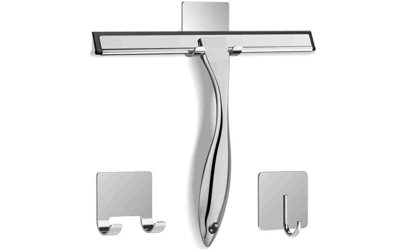 All-Purpose Stainless Steel Shower Squeegee for Shower Glass Door with 2 Adhesive Hooks, Bathroom Cleaner Tool Household Window Mirror Squeegee , Cleaning Tile Wall, Car, 10...