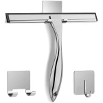 All-Purpose Stainless Steel Shower Squeegee for Shower Glass Door with 2 Adhesive Hooks, Bathroom Cleaner Tool Household Window Mirror Squeegee , Cleaning Tile Wall, Car, 10...