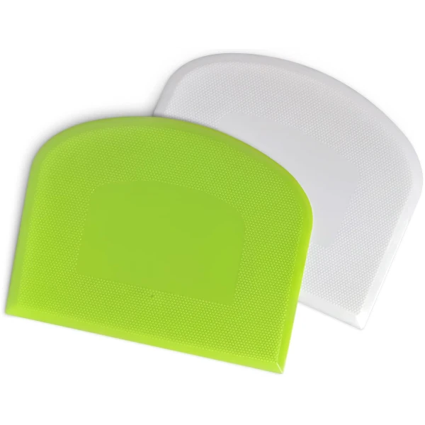 ALLTOP Bowl Spatula & Bench Scraper,Flexible Plastic Multipurpose Kitchen Pastry Cutter Tool,Food Scrappers for Bread Dough Baking Cake Fondant Icing,Set of 2 Pieces - White,Green