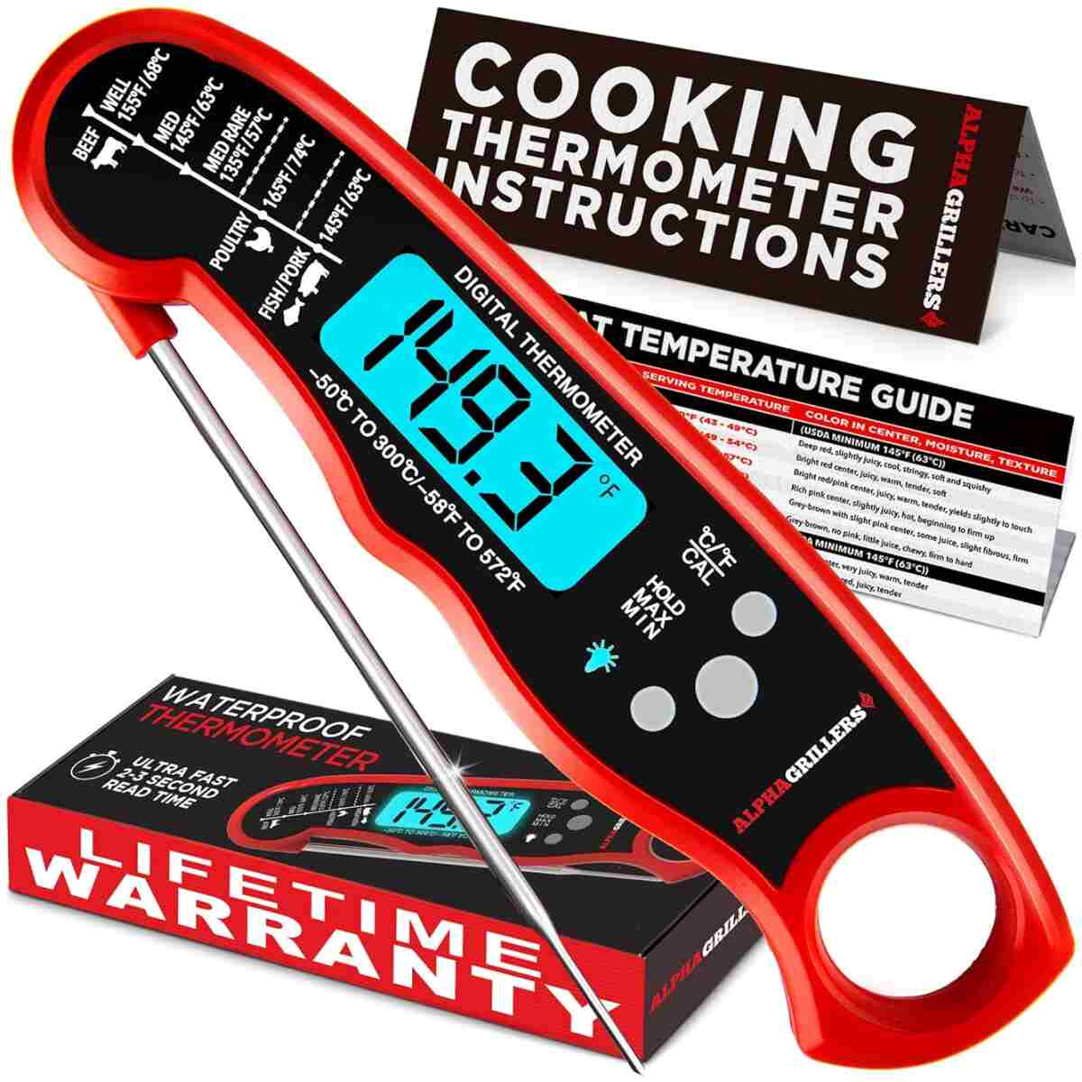 Alpha Grillers Meat Thermometer Digital - Instant Read Food Thermometer for Cooking Grilling Air Fryer Griddle Probe Kitchen Gadgets Essentials BBQ Accessories Grill Gifts for...