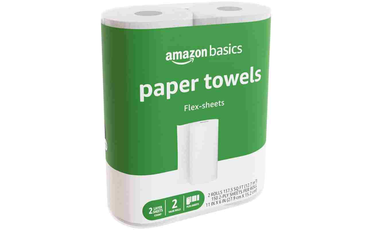 Amazon Basics 2-Ply Flex-Sheets Paper Towels, 2 Basics Rolls = 5 Regular Rolls, Everyday Value with 150 Sheets per Roll