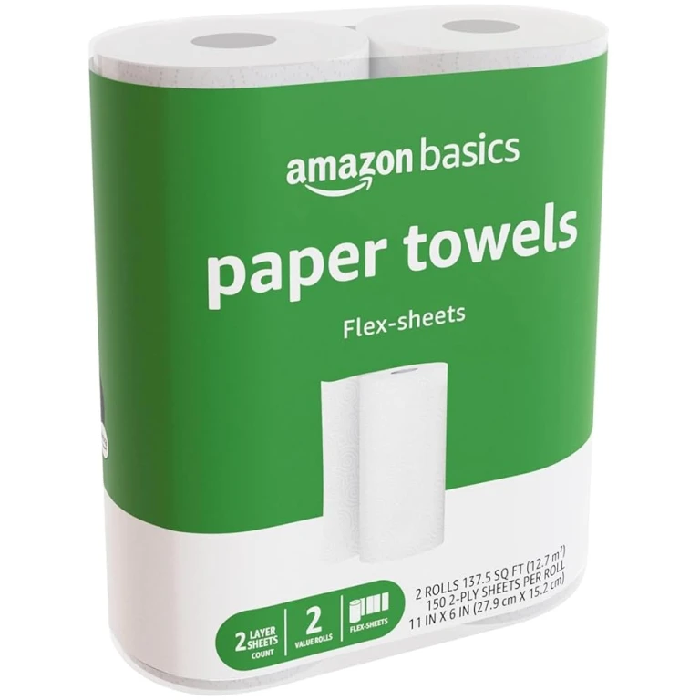 Amazon Basics 2-Ply Flex-Sheets Paper Towels, 2 Basics Rolls = 5 Regular Rolls, Everyday Value with 150 Sheets per Roll