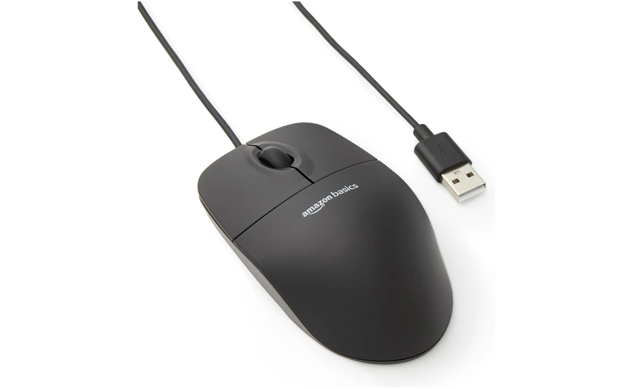 Amazon Basics 3-Button USB Wired Mouse with Scrolling and Tracking - Standard, Black