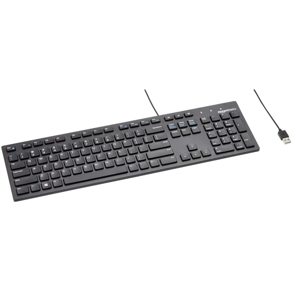 Amazon Basics Wired Keyboard, Full-Sized, QWERTY Layout, Black