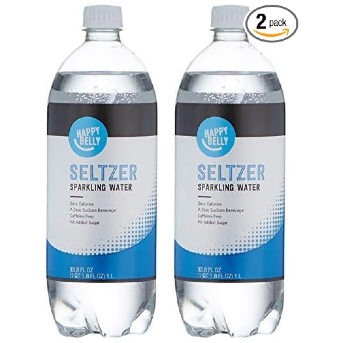 Amazon Brand - Happy Belly Seltzer Sparkling Water, 33.8 fl oz (Pack of 2)