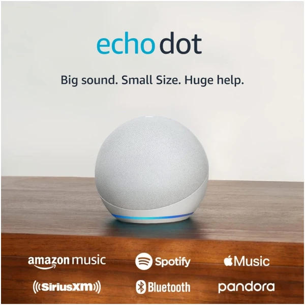 Amazon Echo Dot (newest model), Vibrant sounding Alexa speaker, Great for bedrooms, dining rooms and offices, Glacier White