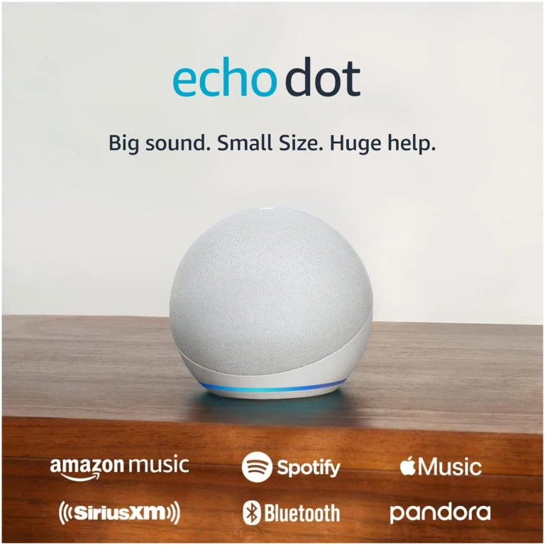 Amazon Echo Dot (newest model), Vibrant sounding Alexa speaker, Great for bedrooms, dining rooms and offices, Glacier White