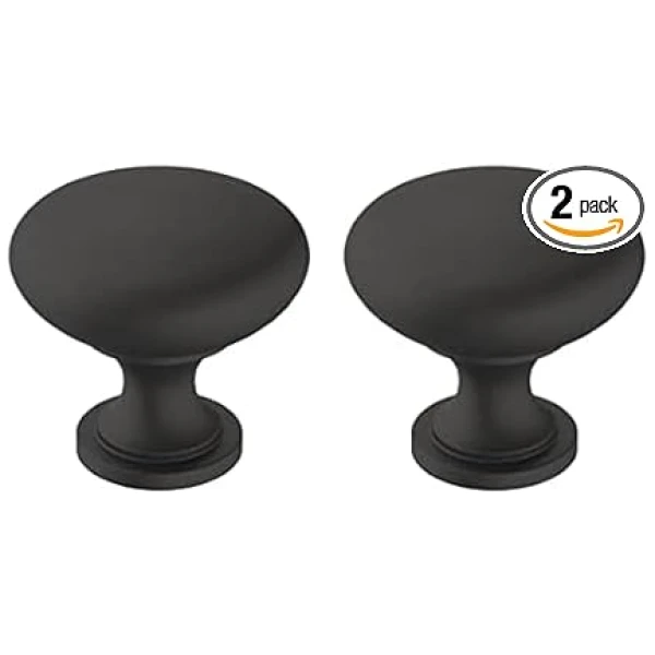 Amerock | Cabinet Knob | Matte Black | 1-1/4 inch (32 mm) Diameter | Era | 2 Pack | Drawer Knob | Cabinet Hardware