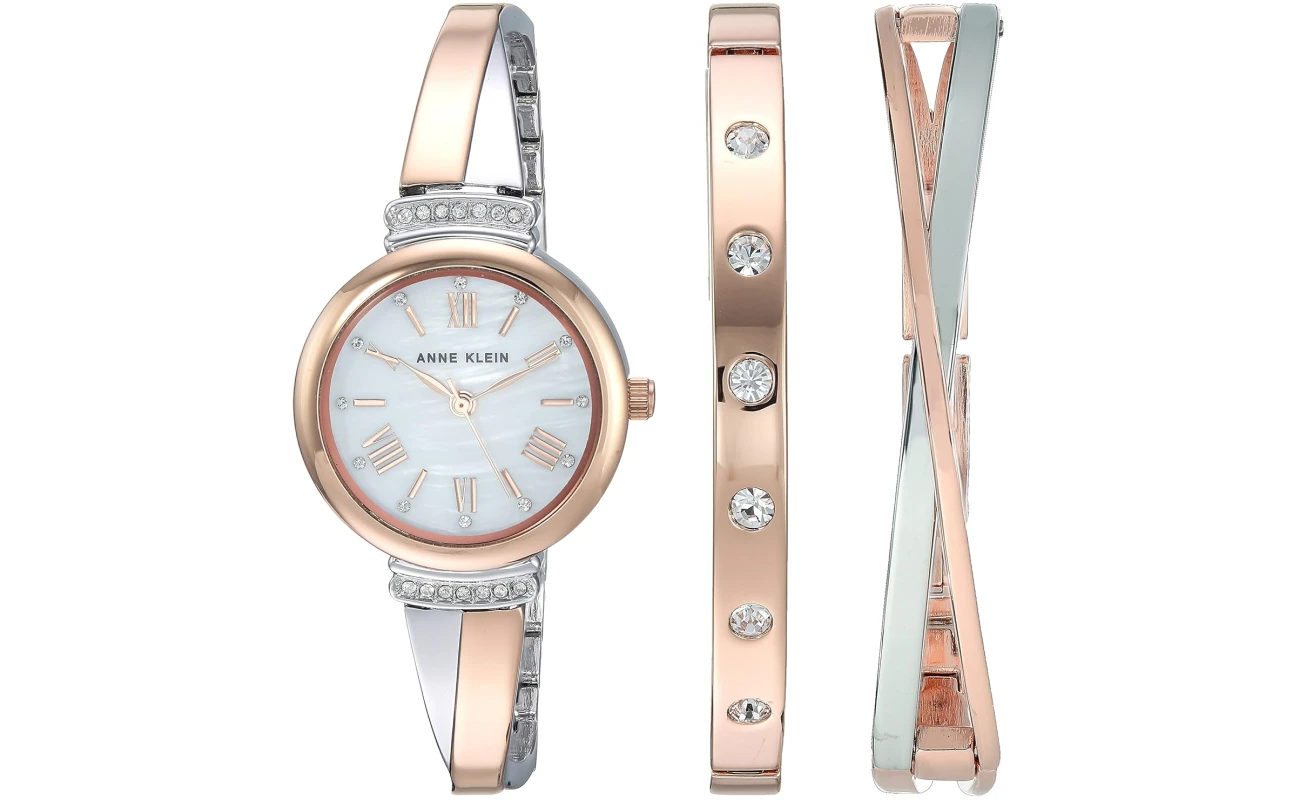 Anne Klein Women's Premium Crystal Accented Bangle Watch Set, AK/2245