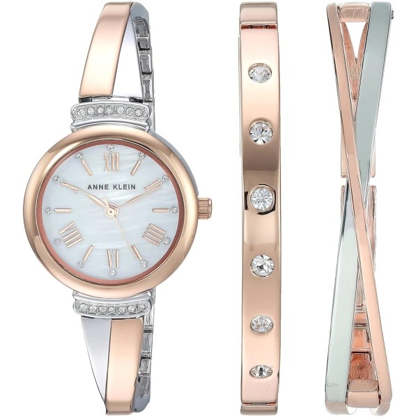 Anne Klein Women's Premium Crystal Accented Bangle Watch Set, AK/2245