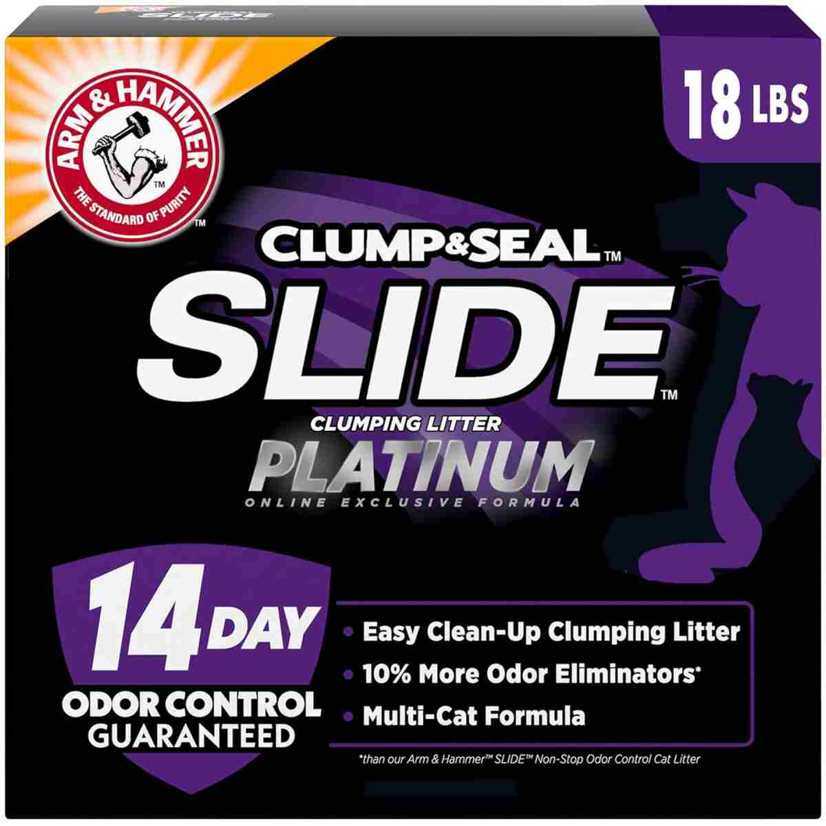 ARM & HAMMER Clump & Seal SLIDE Platinum Multi-Cat Clumping Litter, Easy Clean, Superior Odor Control, 18 Lbs