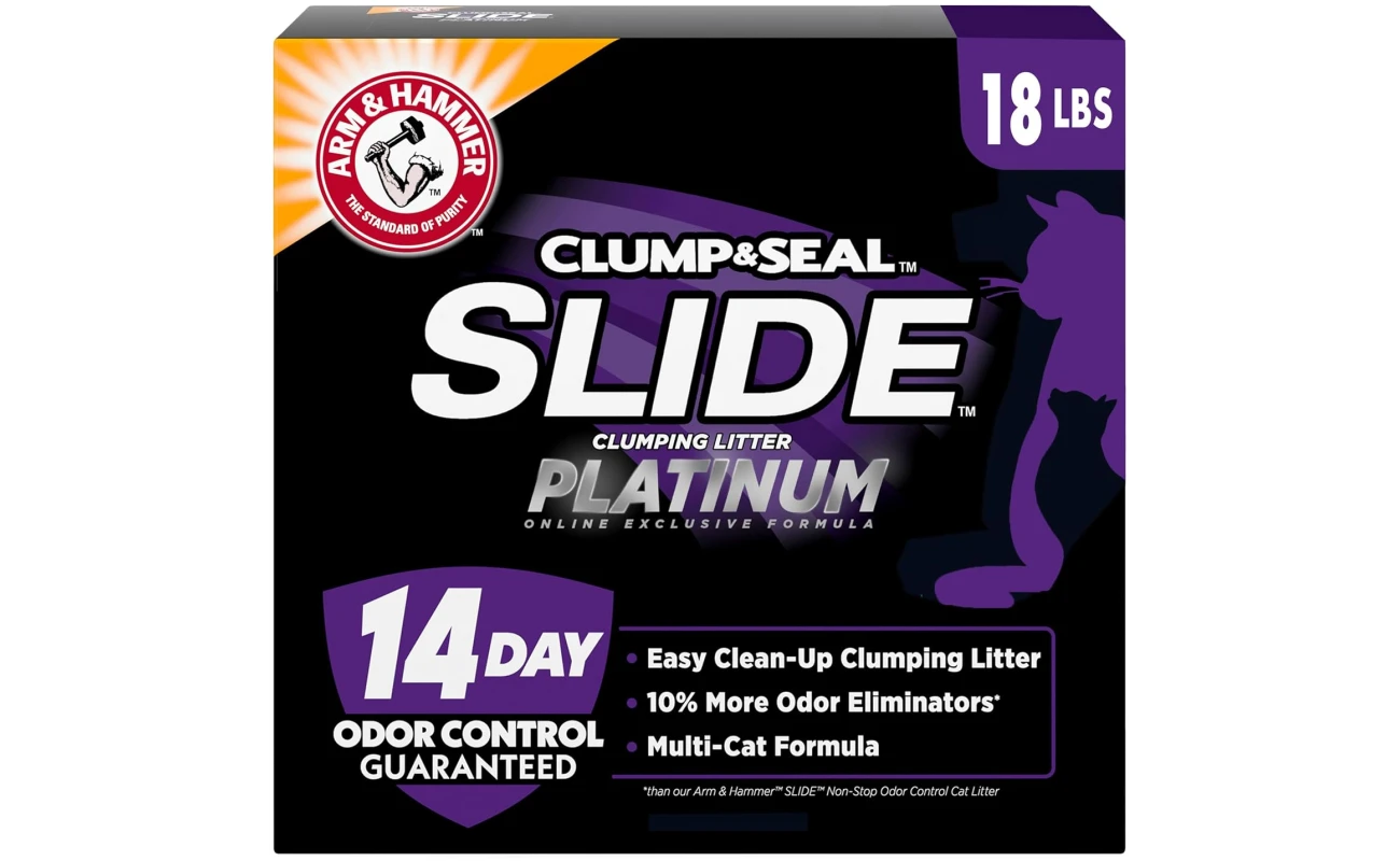ARM & HAMMER Clump & Seal SLIDE Platinum Multi-Cat Clumping Litter, Easy Clean, Superior Odor Control, 18 Lbs