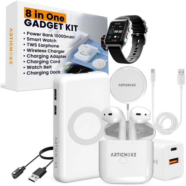 Artichoke 6 in 1 Accessories Gift Set iPhone Power Bank 10000 Smart Watch TWS Earphones MagSafe Accessories Birthday Gifts Boyfriend Tech Gadgets Regalos para Hombre Travel Men...