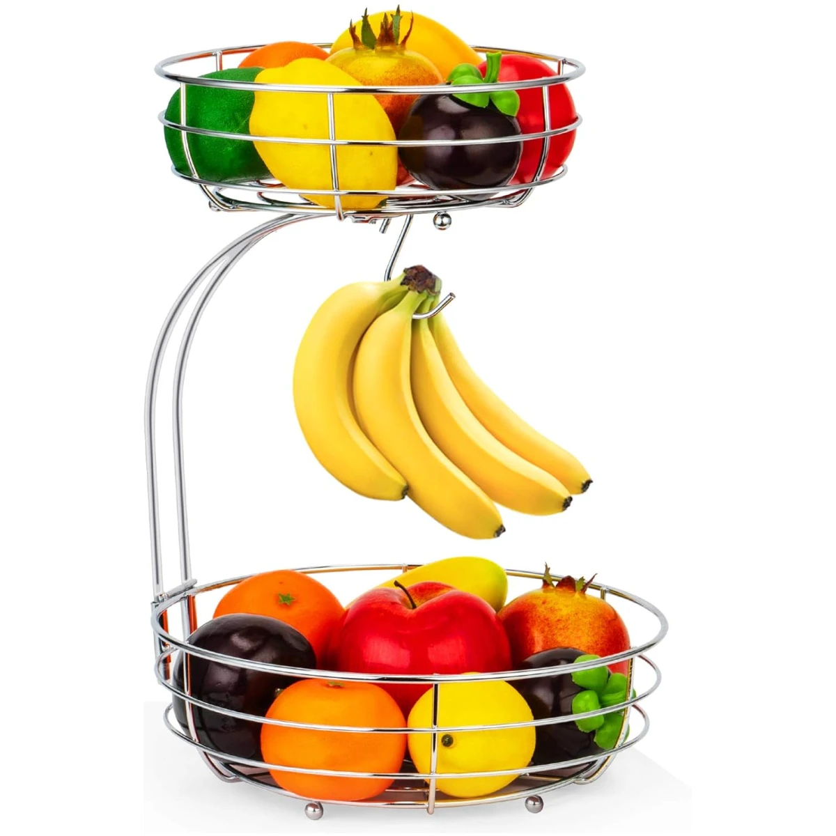 Auledio 2-Tier Countertop Fruit Vegetables Basket Bowl Storage With Banana Hanger,Chrome