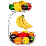 Auledio 2-Tier Countertop Fruit Vegetables Basket Bowl Storage With Banana Hanger,Chrome
