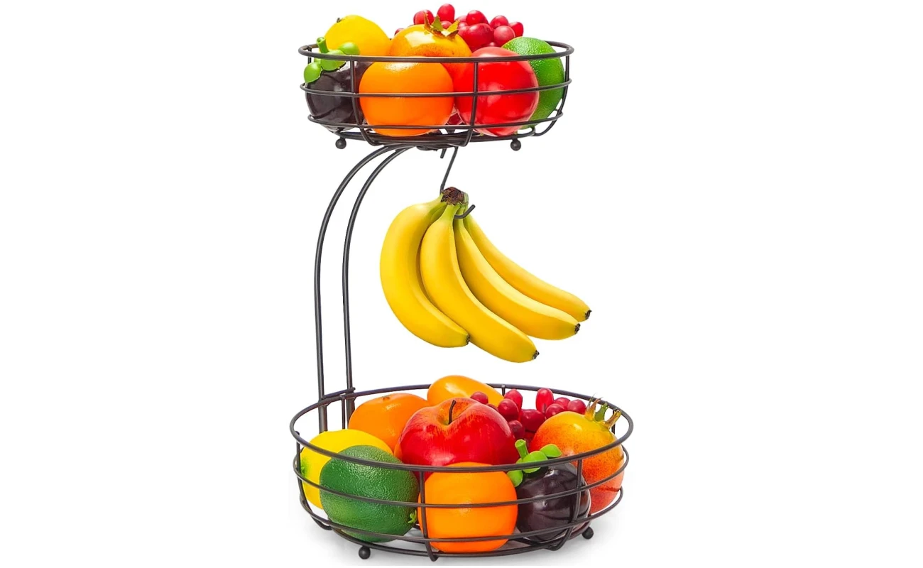 Auledio 2-Tier Countertop Fruit Vegetables Basket Bowl Storage With Banana Hanger, Brone (1)