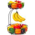 Auledio 2-Tier Countertop Fruit Vegetables Basket Bowl Storage With Banana Hanger, Brone (1)