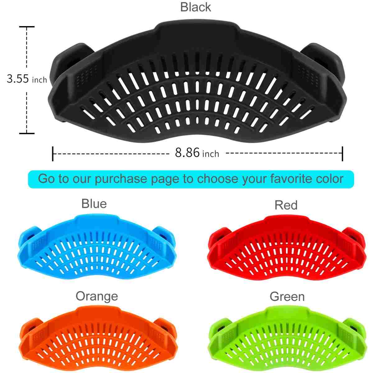 AUOON Clip On Strainer Silicone for All Pots and Pans, Pasta Strainer Clip on Food Strainer for Meat Vegetables Fruit Silicone Kitchen Colander