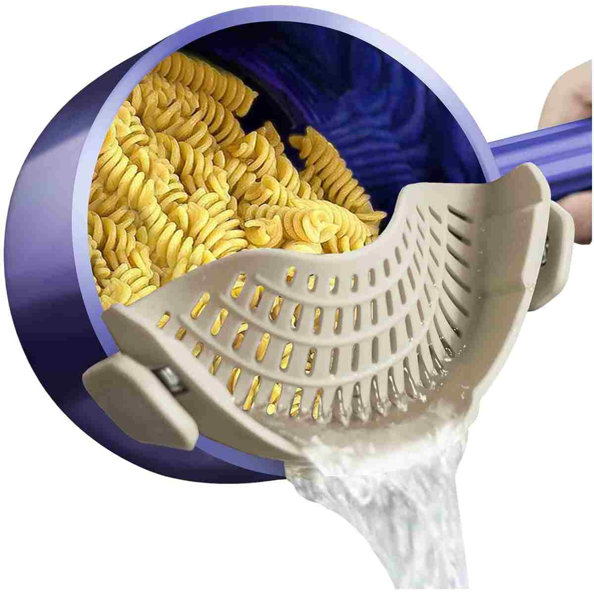 AUOON Clip On Strainer Silicone for All Pots and Pans, Pasta Strainer Clip on Food Strainer for Meat Vegetables Fruit Silicone Kitchen Colander