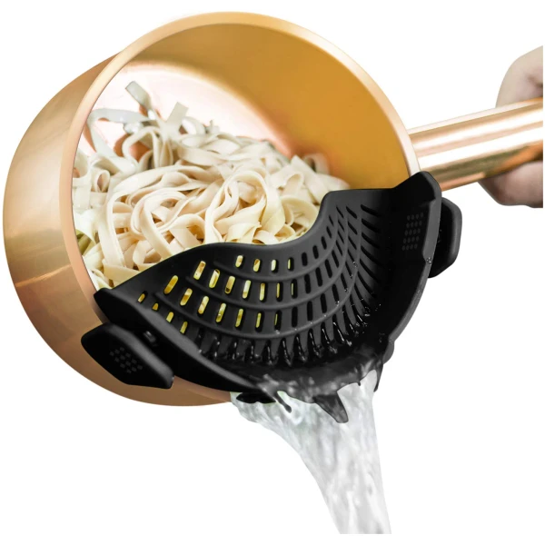 AUOON Clip On Strainer Silicone for All Pots and Pans, Pasta Strainer Clip on Food Strainer for Meat Vegetables Fruit Silicone Kitchen Colander