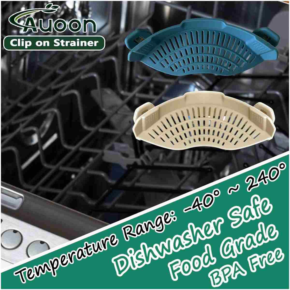 AUOON Clip On Strainer Silicone for All Pots and Pans, Pasta Strainer Clip on Food Strainer for Meat Vegetables Fruit Silicone Kitchen Colander