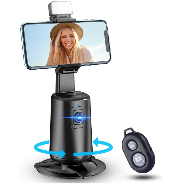 Auto Face Tracking Tripod 360° Rotating Auto Tracking Phone Stand, No App, Phone Camera Stand with Remote and Gesture Control, Rechargeable Smart Shooting Stand for Live Video...
