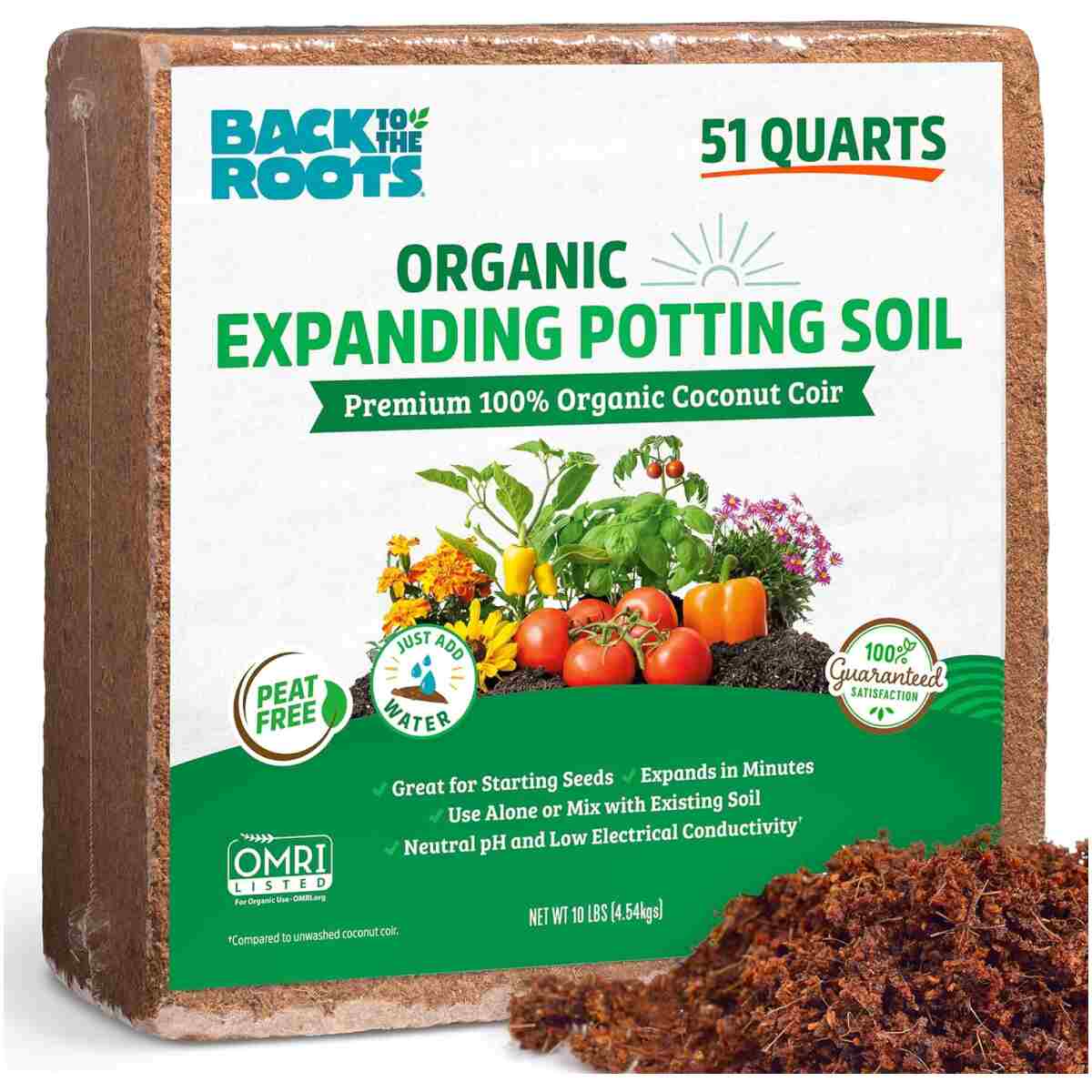 Back to the Roots Organic Coir, 51 Quart Expanding Soil, Great for Seeds and Potting