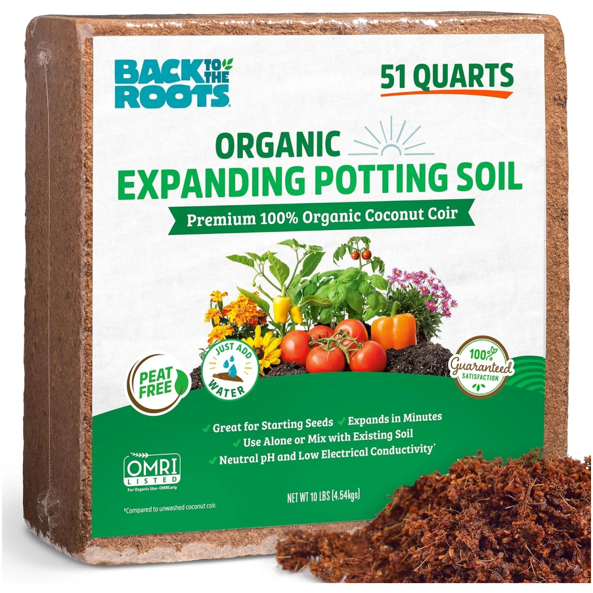 Back to the Roots Organic Coir, 51 Quart Expanding Soil, Great for Seeds and Potting
