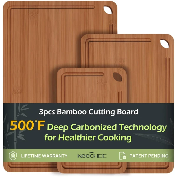 Bamboo Cutting Board, Durable Wood Cutting Boards for Kitchen with Deep Juice Grooves & Built-in Handles, Ideal Charcuterie & Chopping for Meat, Vegetables and Fruits Ideas...