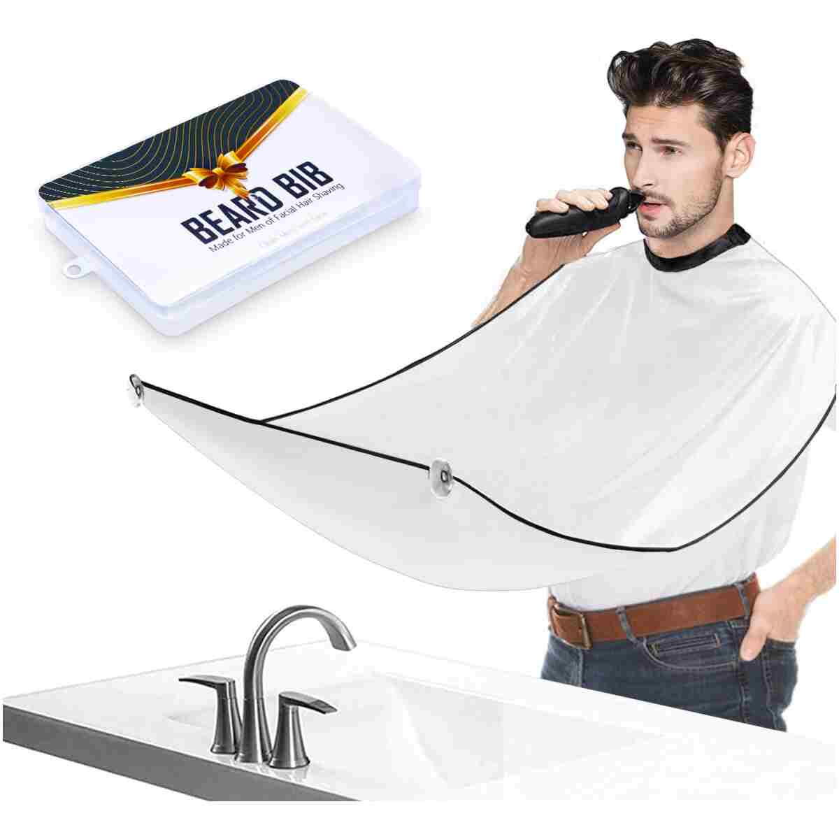 Beard Bib Beard Apron, Beard Hair Catcher for Men Shaving & Trimming Non-Stick Waterproof Beard Cape Grooming Cloth with 3 Suction Cups & A Box Birthday Gifts for Father's Day...