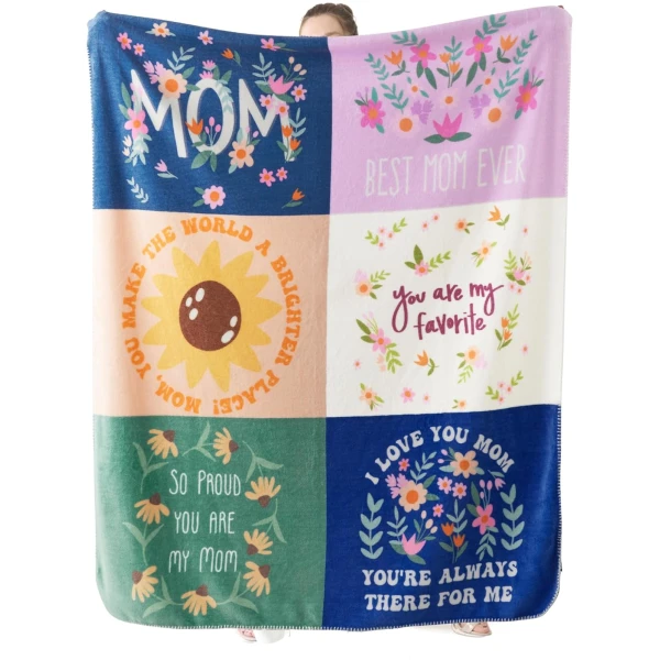 Bedsure Super Soft Warm Mom Blanket - Birthday Gift Blanket for Mom Happy Mothers Day Throw Gifts for Mother, Wife, Grandma from Daughter, Patchwork 50"x60"