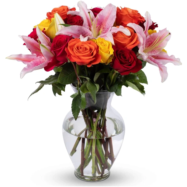 Benchmark Bouquets - Big Blooms Oriental Lilies & Roses (Glass Vase Included) – Fresh Flowers for Delivery - Gift for Easter, Mother’s Day, Birthday, Anniversary, Sympathy, Get...