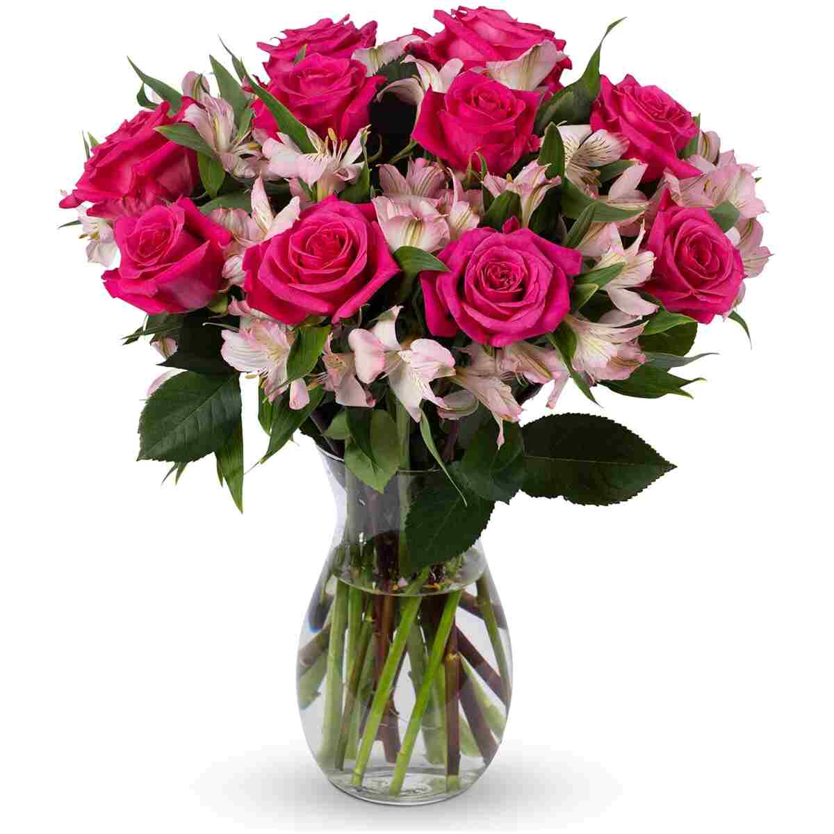 Benchmark Bouquets - Charming Roses & Alstroemeria (Glass Vase Included) – Fresh Flowers for Delivery - Gift for Easter, Mother’s Day, Birthday, Anniversary, Sympathy, Get Well,...
