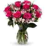 Benchmark Bouquets - Charming Roses & Alstroemeria (Glass Vase Included) – Fresh Flowers for Delivery - Gift for Easter, Mother’s Day, Birthday, Anniversary, Sympathy, Get Well,...