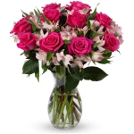 Benchmark Bouquets - Charming Roses & Alstroemeria (Glass Vase Included) – Fresh Flowers for Delivery - Gift for Easter, Mother’s Day, Birthday, Anniversary, Sympathy, Get Well,...