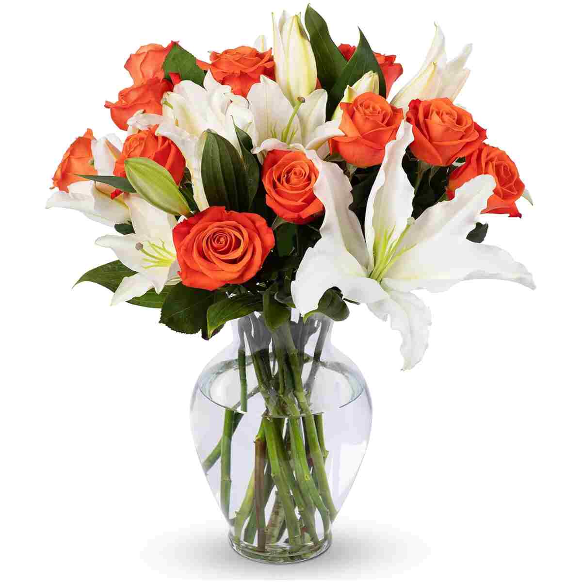 Benchmark Bouquets - Oriental Lilies & Orange Roses (Glass Vase Included) – Fresh Flowers for Delivery - Gift for Easter, Mother’s Day, Birthday, Anniversary, Sympathy, Get...