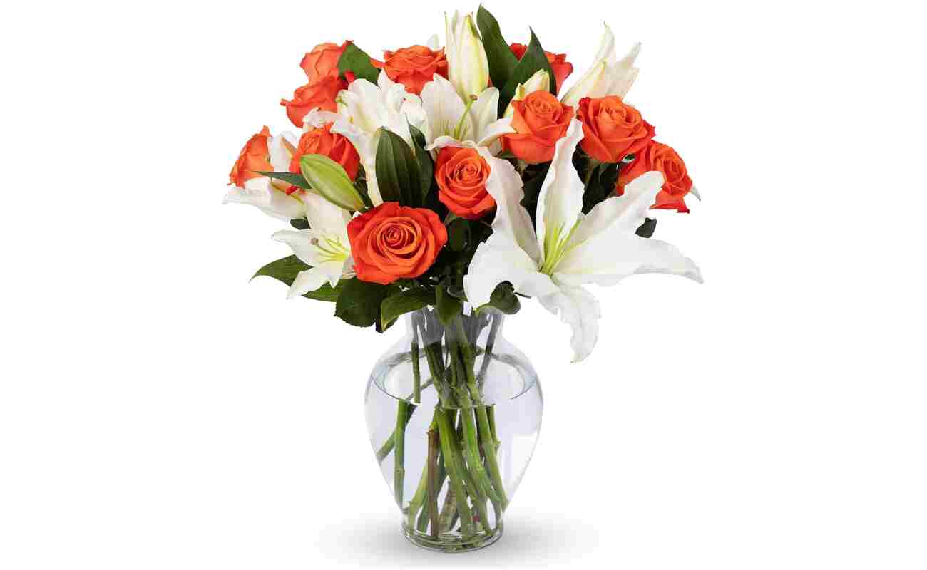 Benchmark Bouquets - Oriental Lilies & Orange Roses (Glass Vase Included) – Fresh Flowers for Delivery - Gift for Easter, Mother’s Day, Birthday, Anniversary, Sympathy, Get...