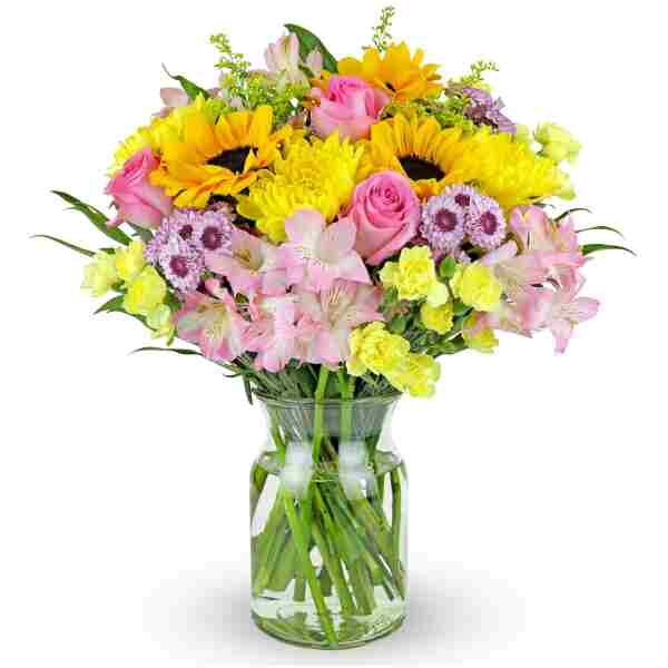 Benchmark Bouquets - Rays of Sunshine (Glass Vase Included) – Fresh Flowers for Delivery - Gift for Easter, Mother’s Day, Birthday, Anniversary, Sympathy, Get Well, Congratulations