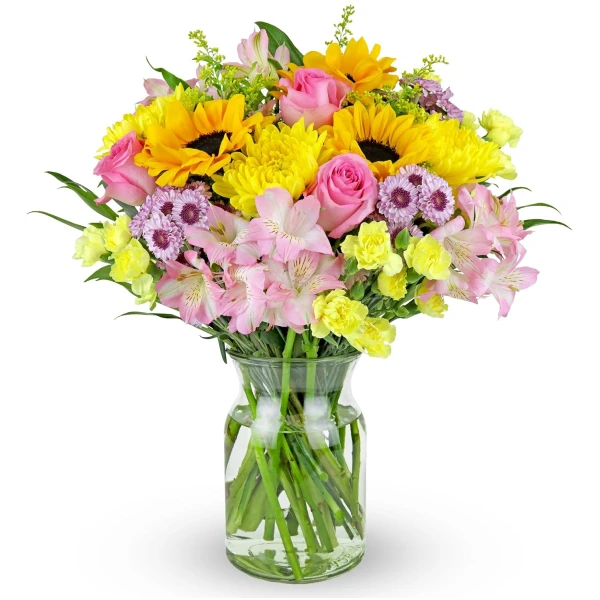 Benchmark Bouquets - Rays of Sunshine (Glass Vase Included) – Fresh Flowers for Delivery - Gift for Easter, Mother’s Day, Birthday, Anniversary, Sympathy, Get Well, Congratulations