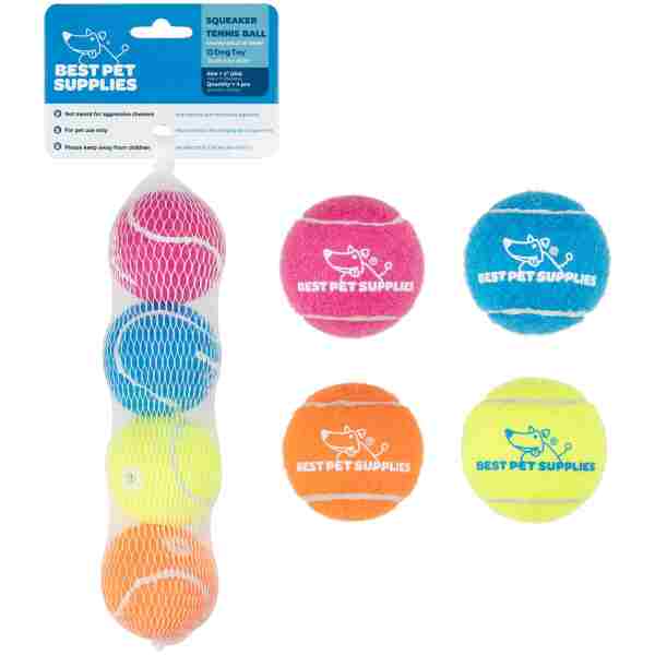 Best Pet Supplies Squeaky Tennis Toys for Dogs, 4-Pack, Heavy-Duty Interactive Pet Toys for Throwing and Fetching, Supports Exercise and Natural Behavior Training, Durable - Small