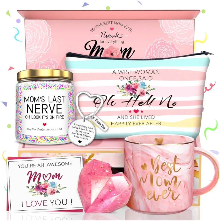 Birthday Gifts for Mom, Gifts for Mom from Daughter Son, Mother's Day Gifts for Mom, Wife, Christmas Gifts, Best Mom Ever Coffee Mug Set with Lavender Candles, Soap Make-up Bag,...
